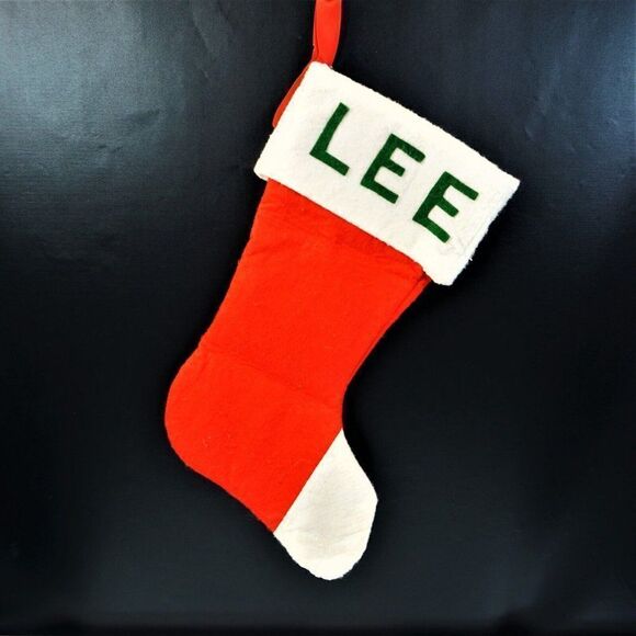 Vintage Christmas Large Stocking Personalized Lee Name Hand Made - Picture 1 of 4
